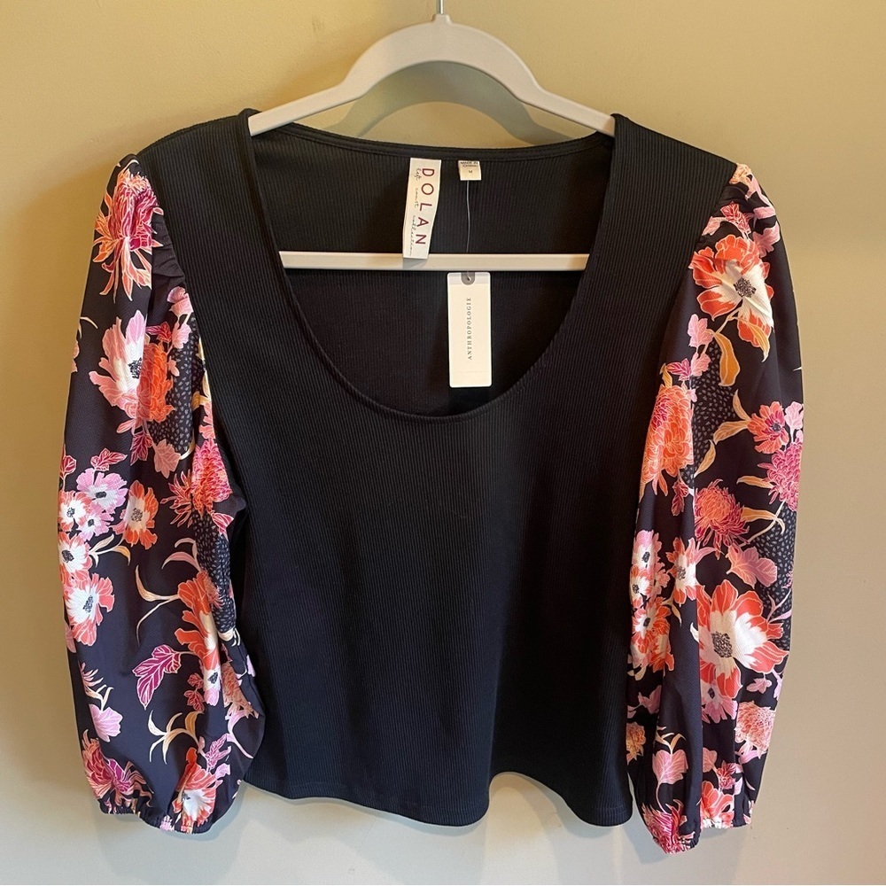 Dolan Anthropologie Left Coast Scoop Neck Floral Poof Sleeve M